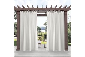 Exclusive Home Cabana Solid Indoor/Outdoor Light Filtering Hook-and-Loop Tab Top Curtain Panel Pair, 54"x96", Vanilla