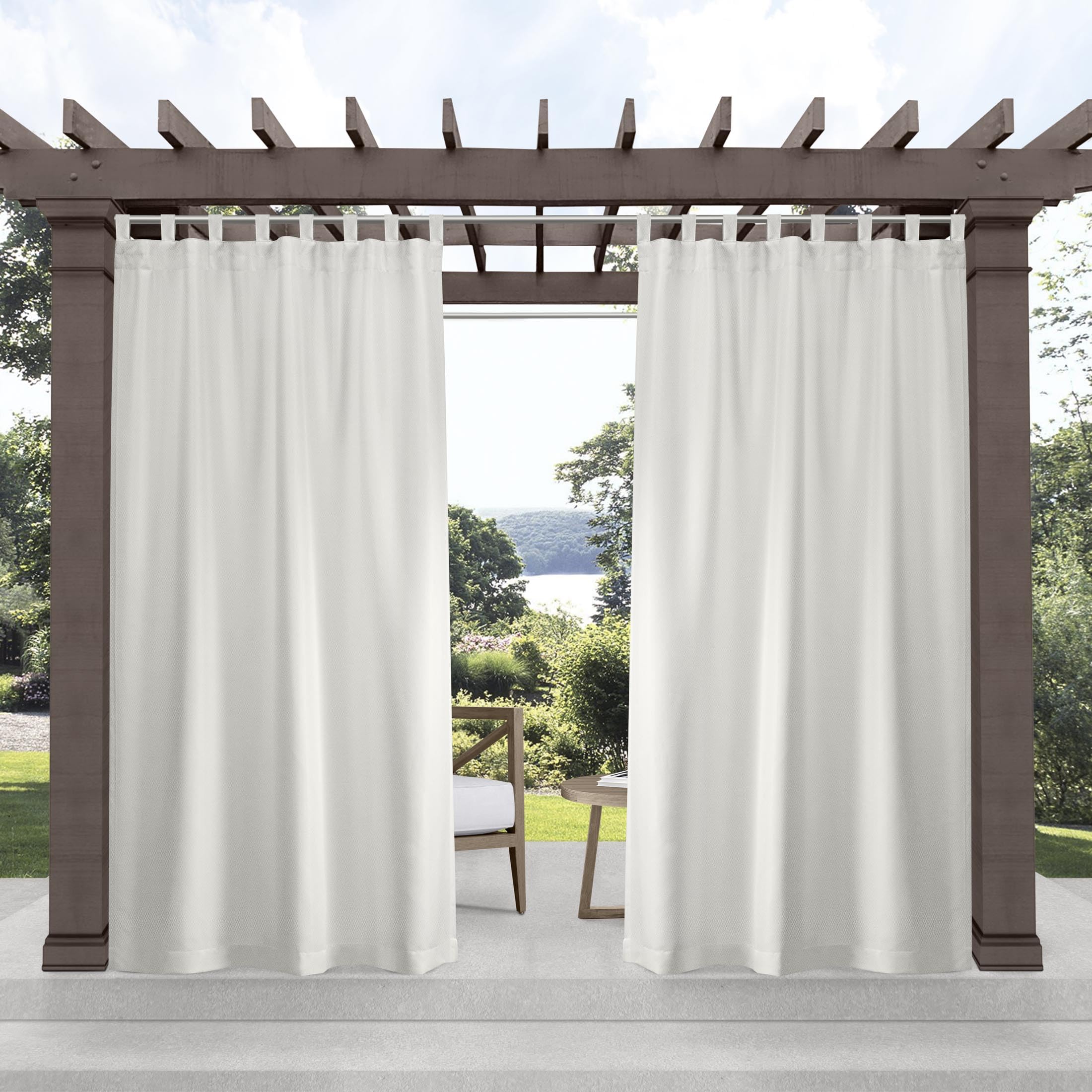 Exclusive Home Cabana Solid Indoor/Outdoor Light Filtering Hook-and-Loop Tab Top Curtain Panel Pair, 54"x96", Vanilla