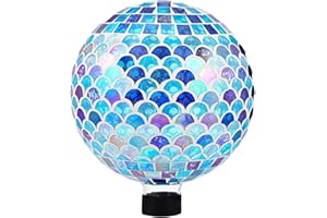 VOREEN Mosaic Glass Gazing Ball Outdoor Gazing Globe, Reflective Ball Yard Decoration for Homes, Patio, Lawn and Gardens, 10-Inch, Bright Blue