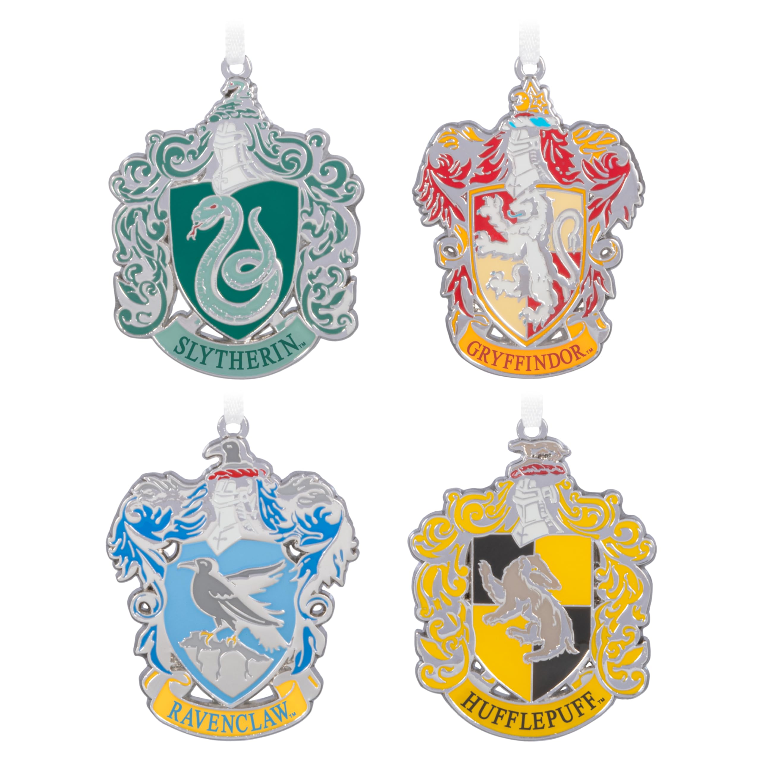 Hallmark Hogwarts Crests Pack of 4 Keepsake Ornament, Harry Potter Tree Decoration, Metal Hanging Ornament, Christmas Hanging Ornament, Gifts for Christmas