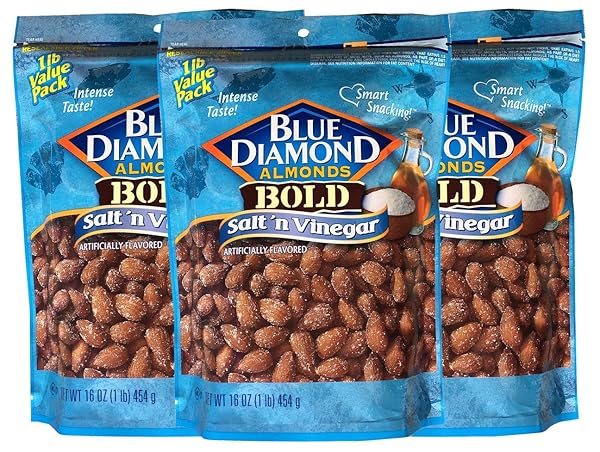 BLUE DIAMOND ALMONDS SALT N’ VINEGAR FLAVORED SNACK NUTS, 16 OZ RESEALABLE BAG (PACK OF 1)