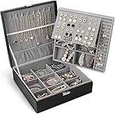 Jewelry Box, Jewelry Boxes for Women & Men with PU Leather, 2 Layer Large Jewelry Organizer Storage Case with Lock, for Necklace Bracelets Earrings Rings, Jewelry Organizer Box Ideal Gift, Black