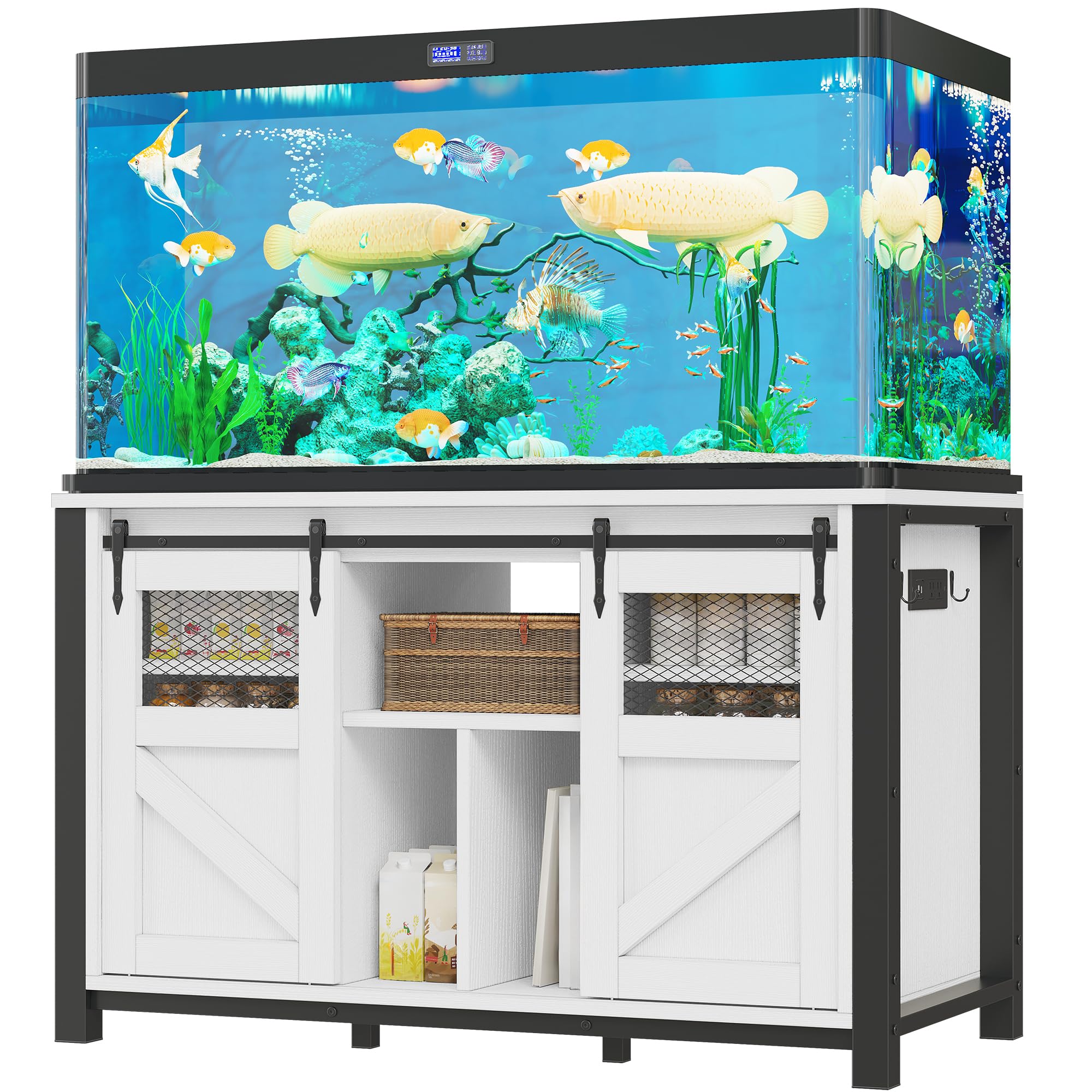 Photo 1 of YITAHOME 120 Gallon Fish Tank Stand with Power Outlets, Heavy Duty Large Aquarium Stand with Barn Door, Reptile Tank Turtle Terrariums Table for Fish Tank Accessories Storage,1100LBS Capacity