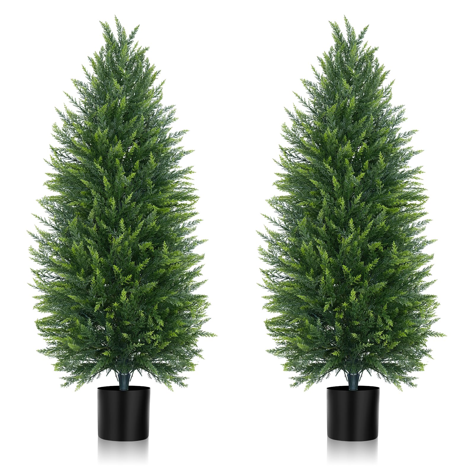 Photo 1 of ***SIMILAR***Yangrass 4FT Artificial Cedar Topiary Tree Set of 2, Faux Evergreen Pine Shrubs Plants with Pot, Realistic Fake Plants for Indoors Outdoors Front Porch Christmas Decor