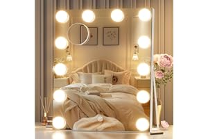 Hasipu Vanity Mirror with Lights, 11.4" x 13.8" Hollywood Mirror, Makeup Mirror with 12 Dimmable Bulbs and 10X Magnification,