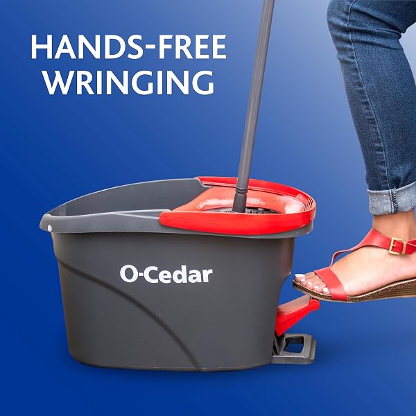 O-CEDAR EASYWRING MICROFIBER SPIN MOP & BUCKET FLOOR CLEANING SYSTEM + 2 EXTRA REFILLS, RED/GRAY