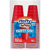 Hefty Easy Grip Disposable Plastic Cold Cups, Red, 18 Ounce, 50 Count (Pack of 1)