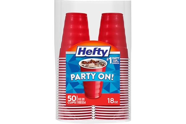Hefty Party On Disposable Party Cups, Red, 18oz, 50ct | 18 Oz Red Cups for Parties, Tailgates, Birthdays, Holidays, and More, Contoured Shape for Easy Gripping, Strong and Durable