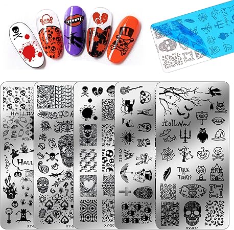 Amazon Konsait 7個入り ハロウィーンネイルアートスタンプテンプレート ネイルスタンププレート シールスタンプ付き スクレーパー パンプキン ゴーストスカルコウモリテンプレート イメージプレート マニキュア用 Diyプリント レディース ガールズ キッズ用 ハロウィン