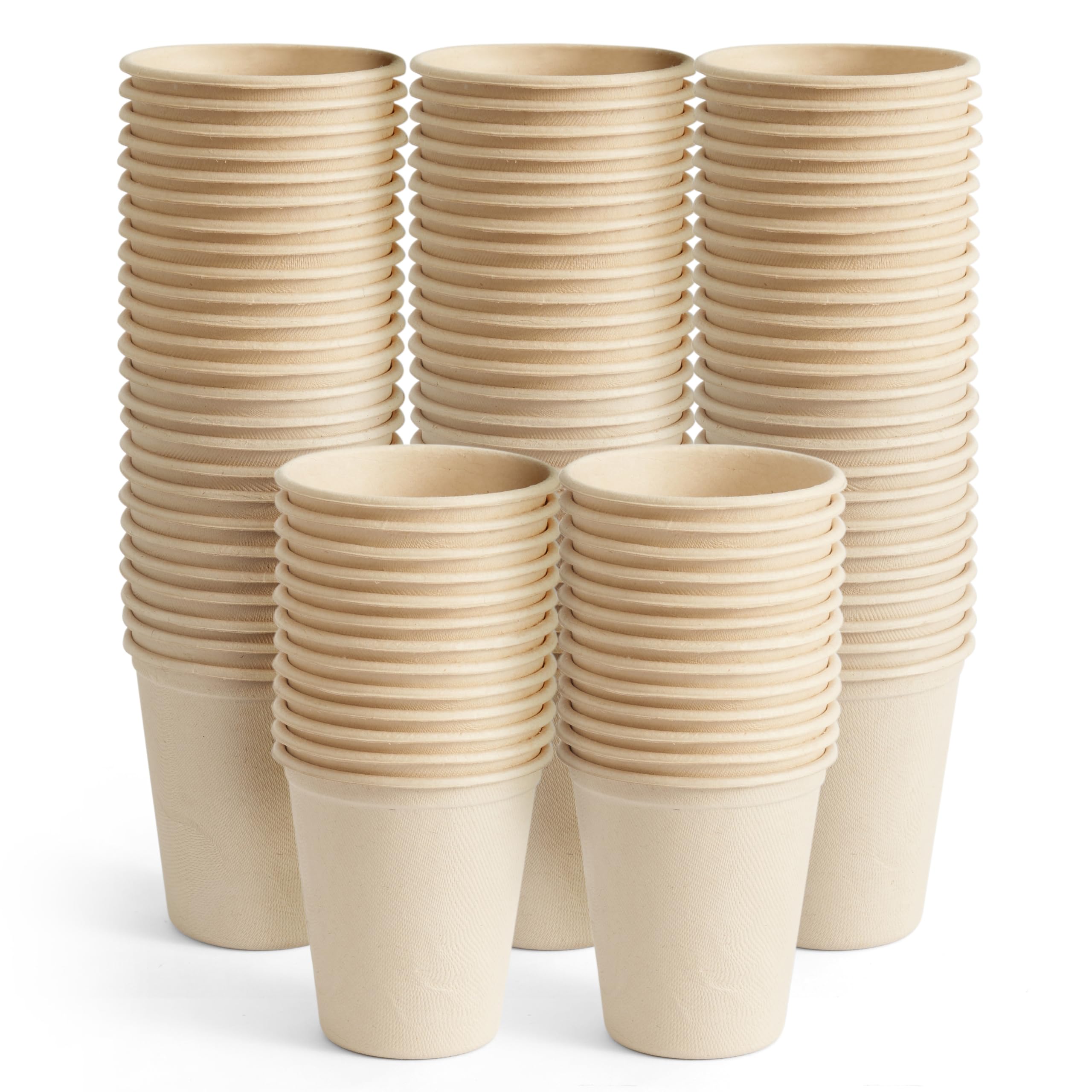 HAAGO 100 Eco-Friendly Sugarcane Cups Biodegradable & Home Compostable - Like Paper Cups, Disposable Cups - 370ml