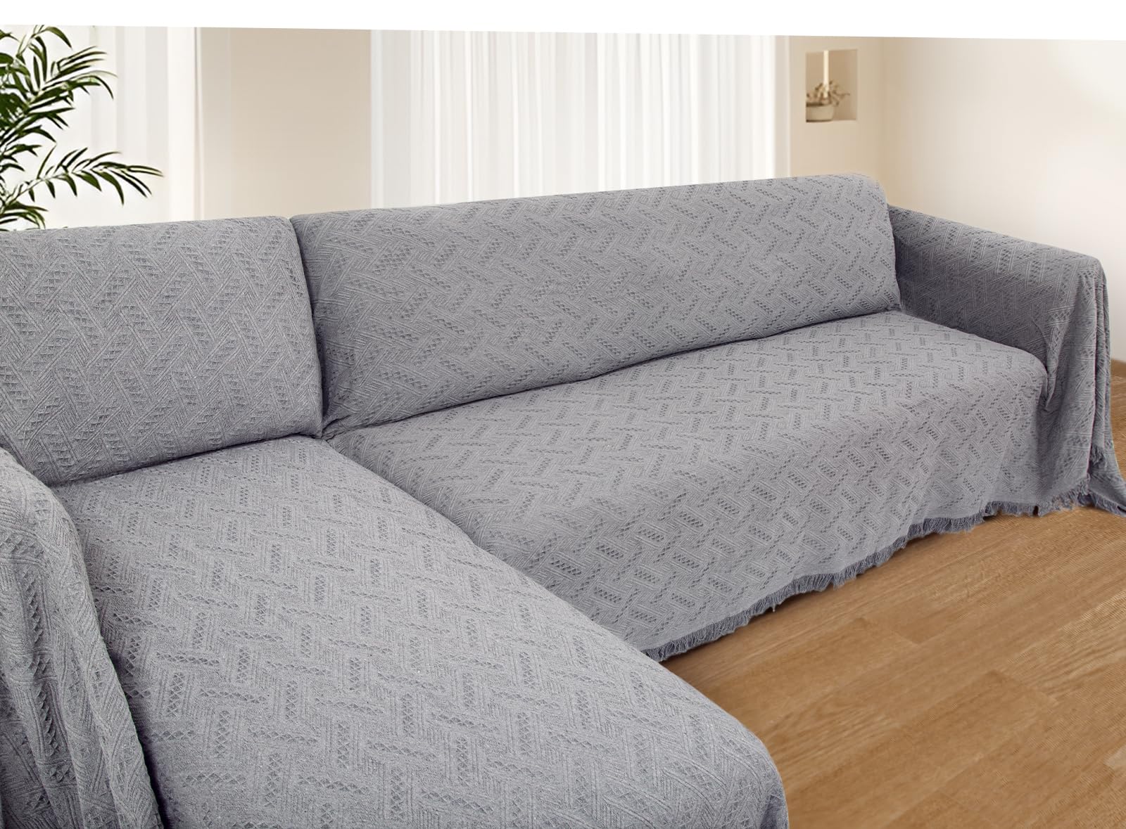 Photo 1 of HOMERILLA Sectional Couch Covers for Sectional Sofa L Shaped Sofa Cover Blanket 2 Pieces L Shape Furniture Protector for Pets Dogs (Light Grey, XX-Large)
