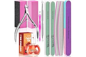 TsMADDTs Manicure Tools Kit Nail Care Kit with 3PCS Files, 2PCS Buffer Blocks, 2PCS Polishing Buffers, Cuticle Nipper, Pusher and Cuticle Oil
