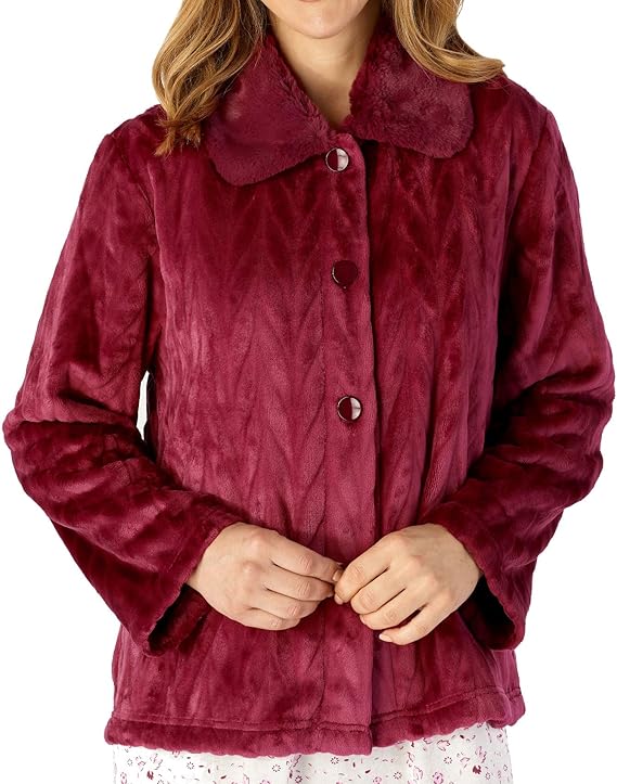 Amazon.com: Slenderella Ladies Bed Jacket Faux Fur Collar Soft Fleece Button Front House Coat XL 