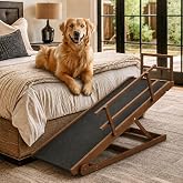 Dog Ramp for Bed &amp; Couch, 46" Long Adjustable Wooden Pet Ramp for Bed | 5 Adjustable Height 15.7"-23.6",Folding Solid Wood Dog Ramps for Dogs &amp; Cats, Non-Slip Mat &amp; Safety Side Rails,Up to 200LBS