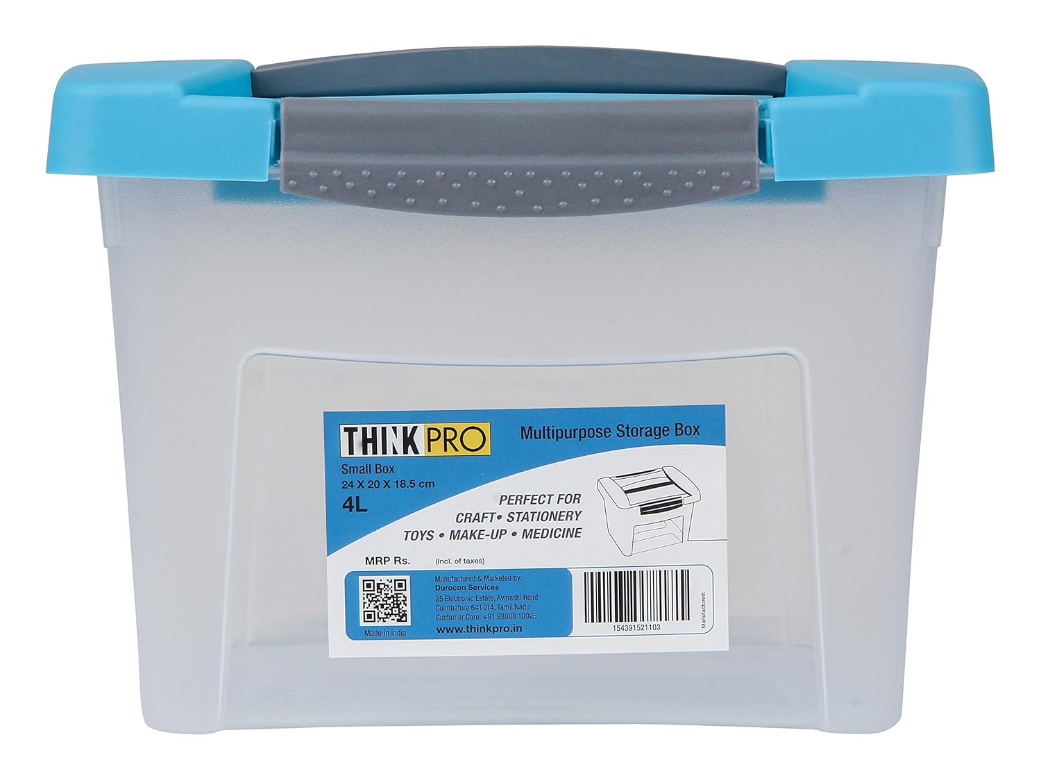 ThinkPro Plastic Multipurpose Storage Box (24.2 cm x 20 cm x 18.5 cm, Blue & Grey) Amazon.in