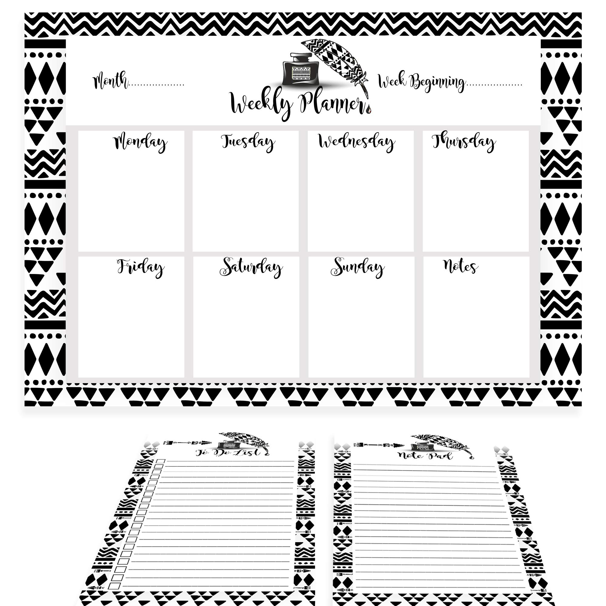 Recycled A4 Desk top Weekly Planner Deskpad 52 Pages, to Do List & Note pad Gift Set for Daily Planning Shopping Lists Office Students Families Xmas Gifts Made in UK Magnetic Backing (Boho Tribal)