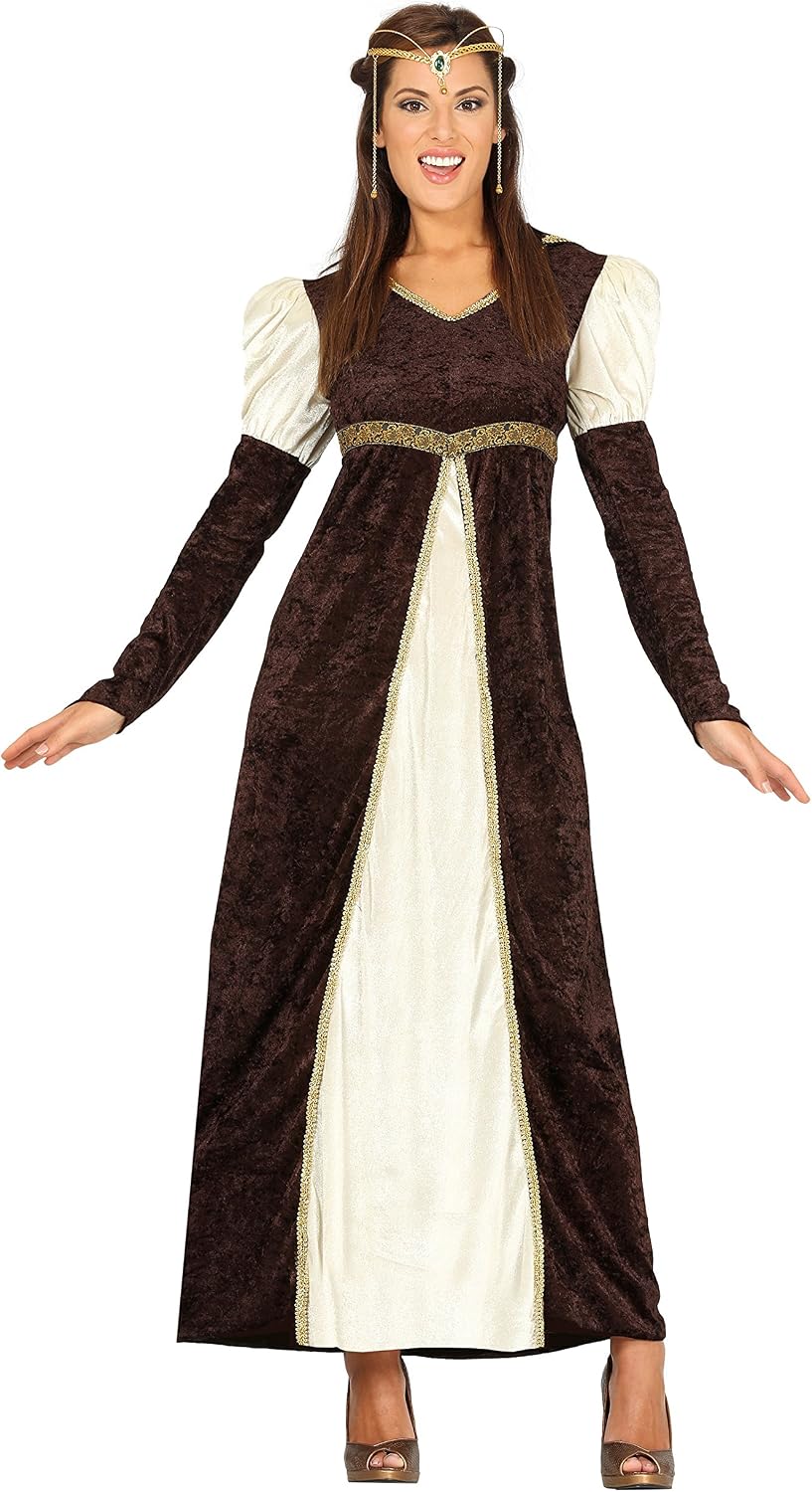 FIESTAS GUIRCA Medieval Lady Alejandra costume for women, Brown, Beige, 10-12