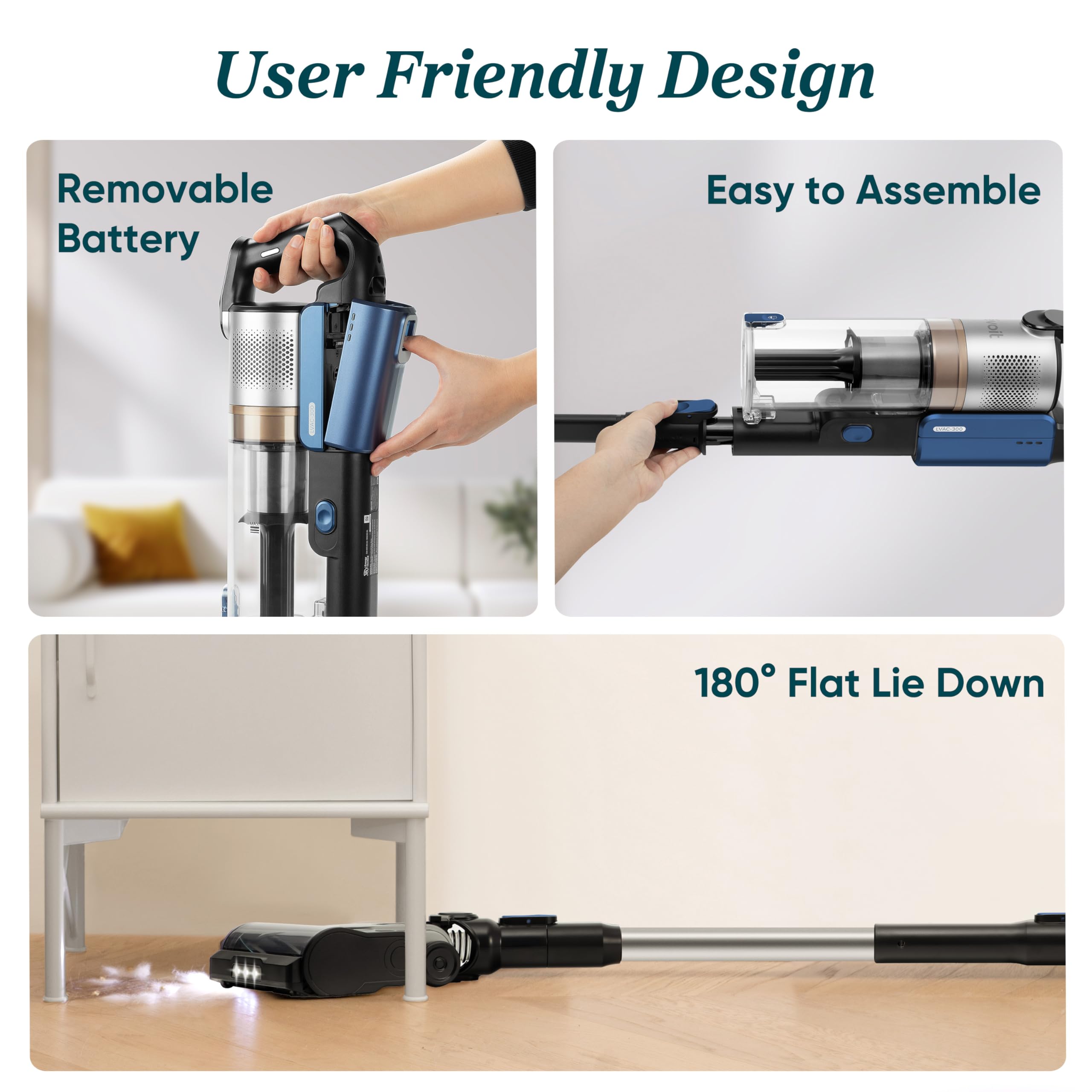 LEVOIT Cordless Vacuum Cleaner with HEPA Filter, Stick Vac with Tangle-Resistant Design, Up to 60 Mins, Powerful Suction, Lightweight, Mini Motorized Brush, for Carpet, Hard Floor, Pet Hair, LVAC-300