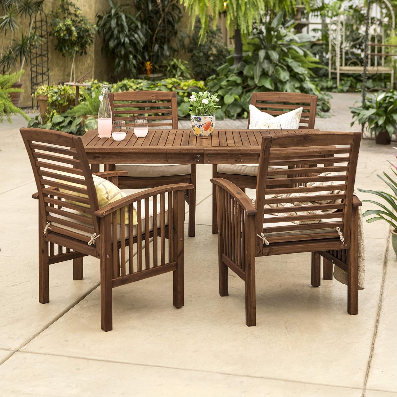 Amazon Com Walker Edison Furniture Company Azw5sdtdb 4 Person Outdoor Wood Ladder Back Patio Furniture Dining Set Table Chairs All Weather Backyard Conversation Garden Poolside Balcony Dark Brown Garden Outdoor