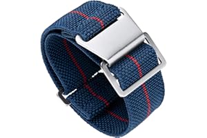 BINLUN Elastic Fabric Nylon Watch Band Waterproof Military Replacement Watch Strap Hook-and-Loop for Men Women Silver & Black Buckle 18/20/22mm