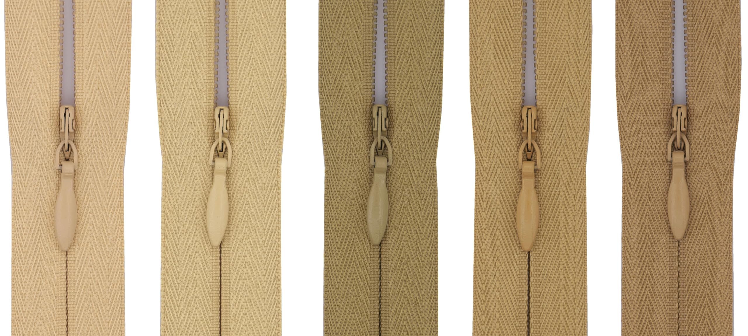 #3 Concealed Zip 14-inch (35cm) with Woven Tape for Dresses, Cushions & Pillows -Professional Hidden Nylon Zips for Sewing & Home Decor - Pack of 5 (5 Different Shades) (Beige & Khaki Mix)