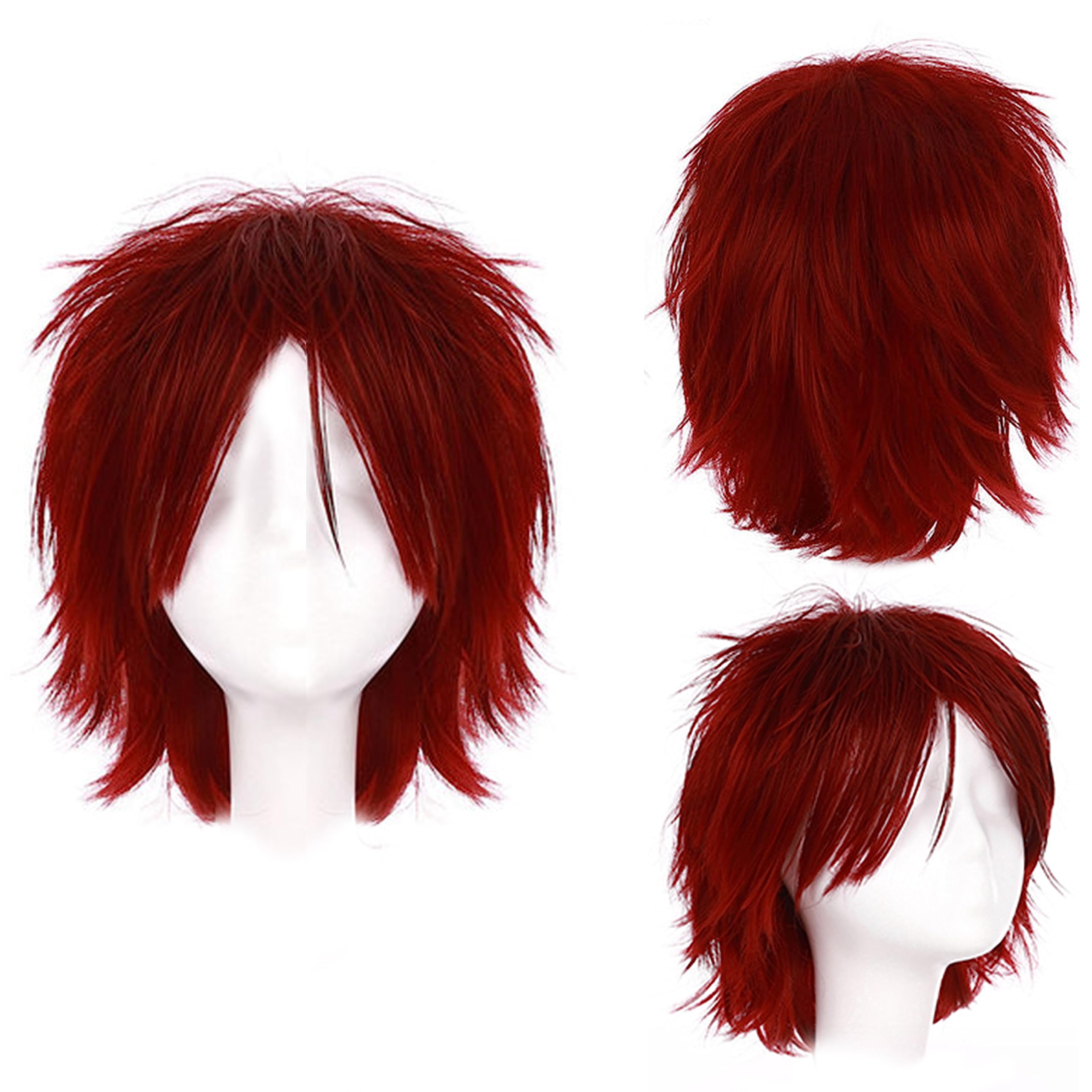 Gairyan Short Dark Red Cosplay Wig - Unisex Anime Cosplay Wigs for Women/Men - Straight Fluffy Wig for Costume, Theme Party, Fancy Dress, Halloween