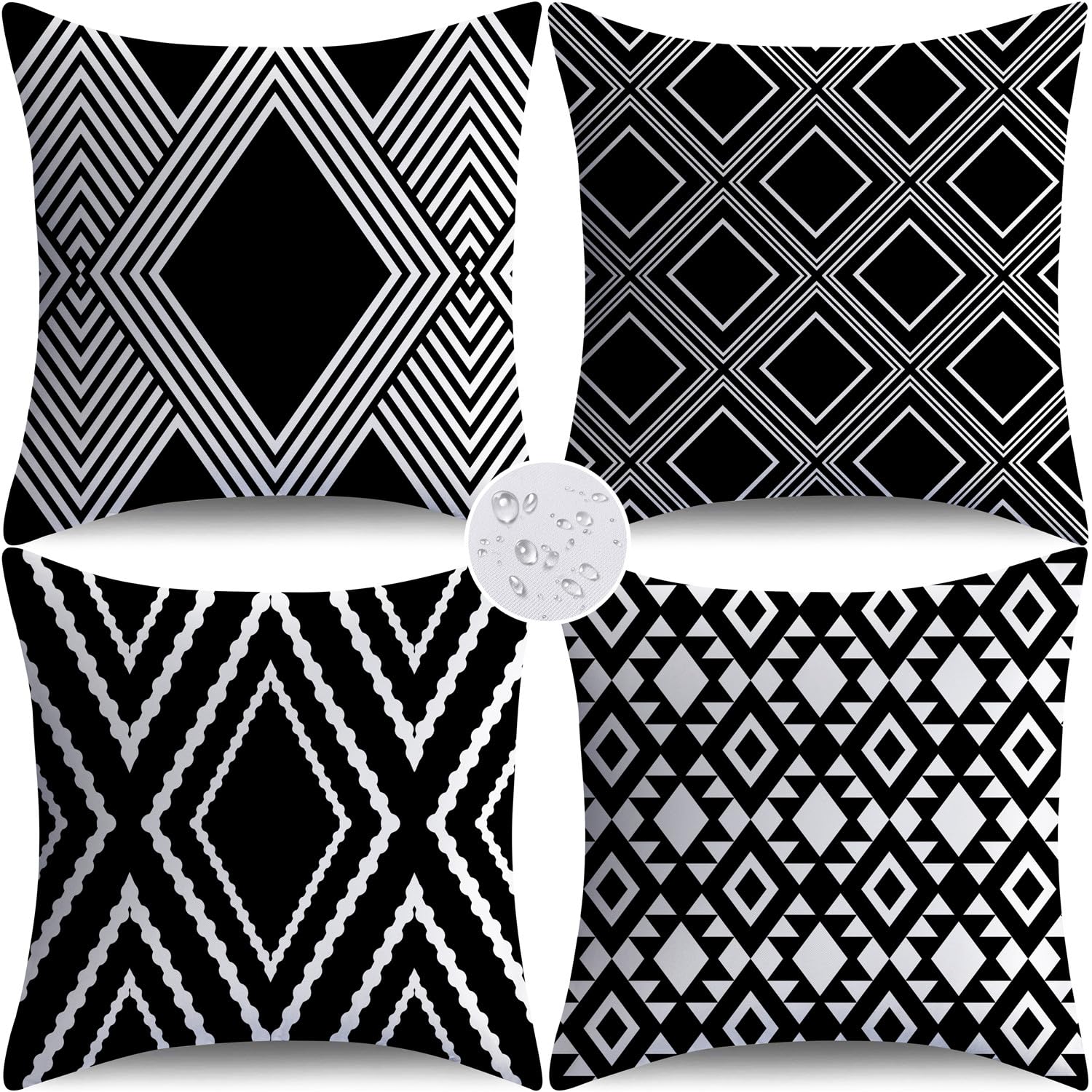 Photo 1 of NIGHTWISH Outdoor Waterproof Pillow Covers 20x20 Set of 4 Black and White Decorative Outdoor Throw Pillows Boho Cushion Cases for Patio Furniture Bench Couch Sunbrella