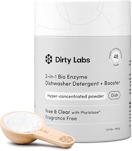 Dirty Labs | Dishwasher Detergent & Booster | Scent Free | 48 Loads (1 lb) | Ultra clean, spot free, quick wash optimized, hy