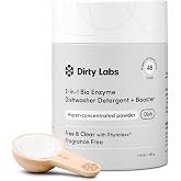 Dirty Labs | Dishwasher Detergent &amp; Booster | Scent Free | 48 Loads (1 lb) | Ultra clean, spot free, quick wash optimized, hyper-concentrated bio enzyme formula