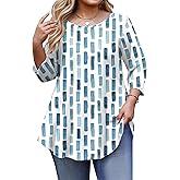 IN'VOLAND Plus Size Tops for Women 3/4 Sleeve Loose Shirts to Wear with Leggings Summer Fall 2025 Clothes
