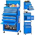 INTERGREAT 8 Drawers Tool Chest, Assembled Rolling Tool Chest with Drawers, Detachable Top Tool Box, Tool Cabinet for Repair Room,Warehouse, Rolling Tool Box with Hooks,Tray Divider,Liners(Blue)