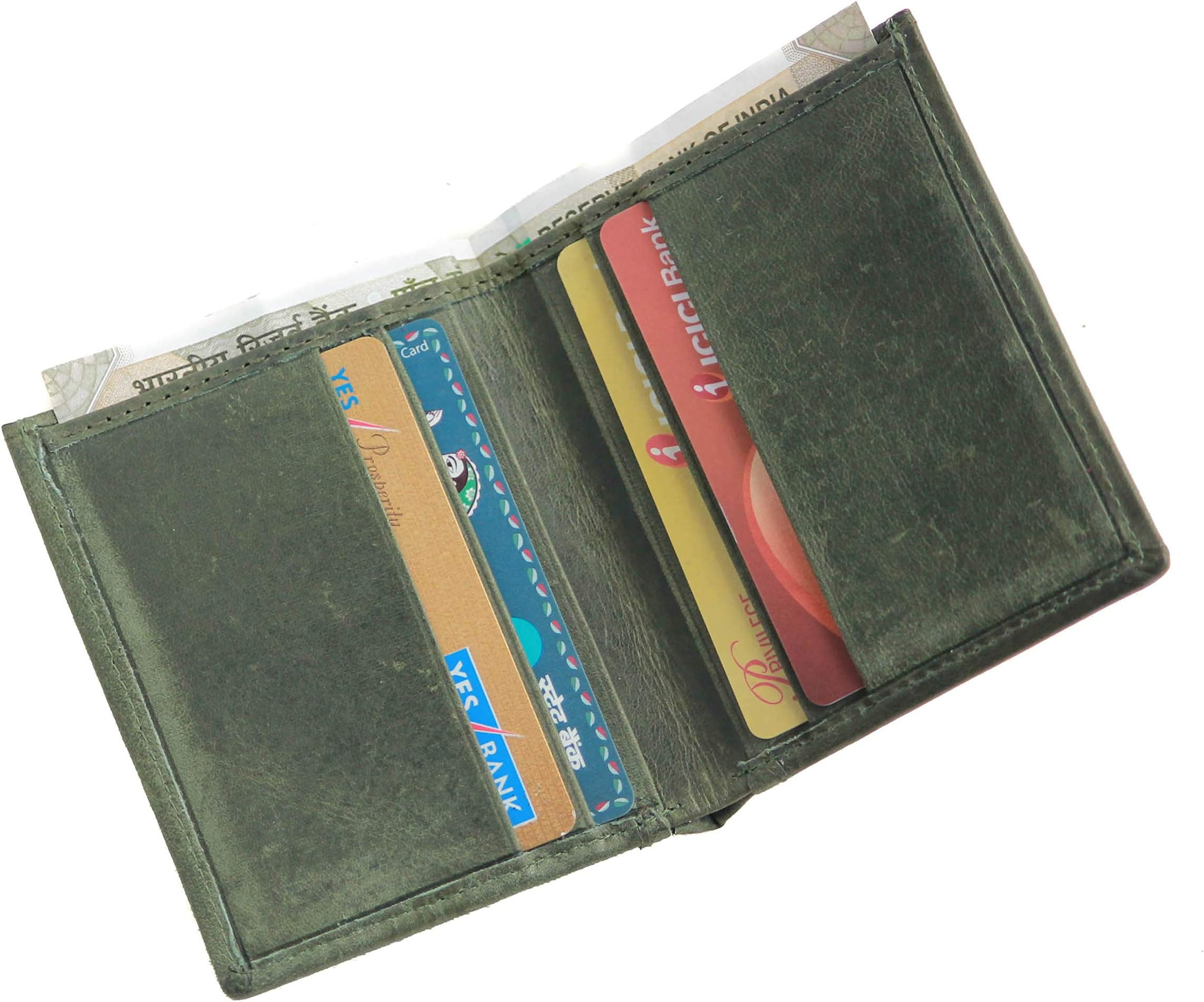 Leather Bi-Fold Credit Card Case Hunter Green-Slim Minimalist Leather Wallets for Men Women