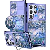 Buleens for Samsung Galaxy S25 Ultra Case - with Ring Stand & Camera Cover Aesthetic Cute Designed for Women Girls Girly Kawaii Blue Water Lily for Samsung S25 Ultra Phone Case Compatible with Magsafe