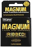 TROJAN Magnum Ribbed Condoms, Unscented, 3 Count