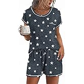 Ekouaer Womens Pajama Sets 2 Piece Soft Short Sleeve Top and Shorts Sleepwear Round Neck Pjs Lounge Set with Pockets