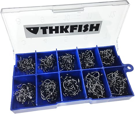THKFISH Anzuelos de pesca, 500 piezas # 3 ~ # 12 Anzuelos de pesca de agua salada Anzuelos