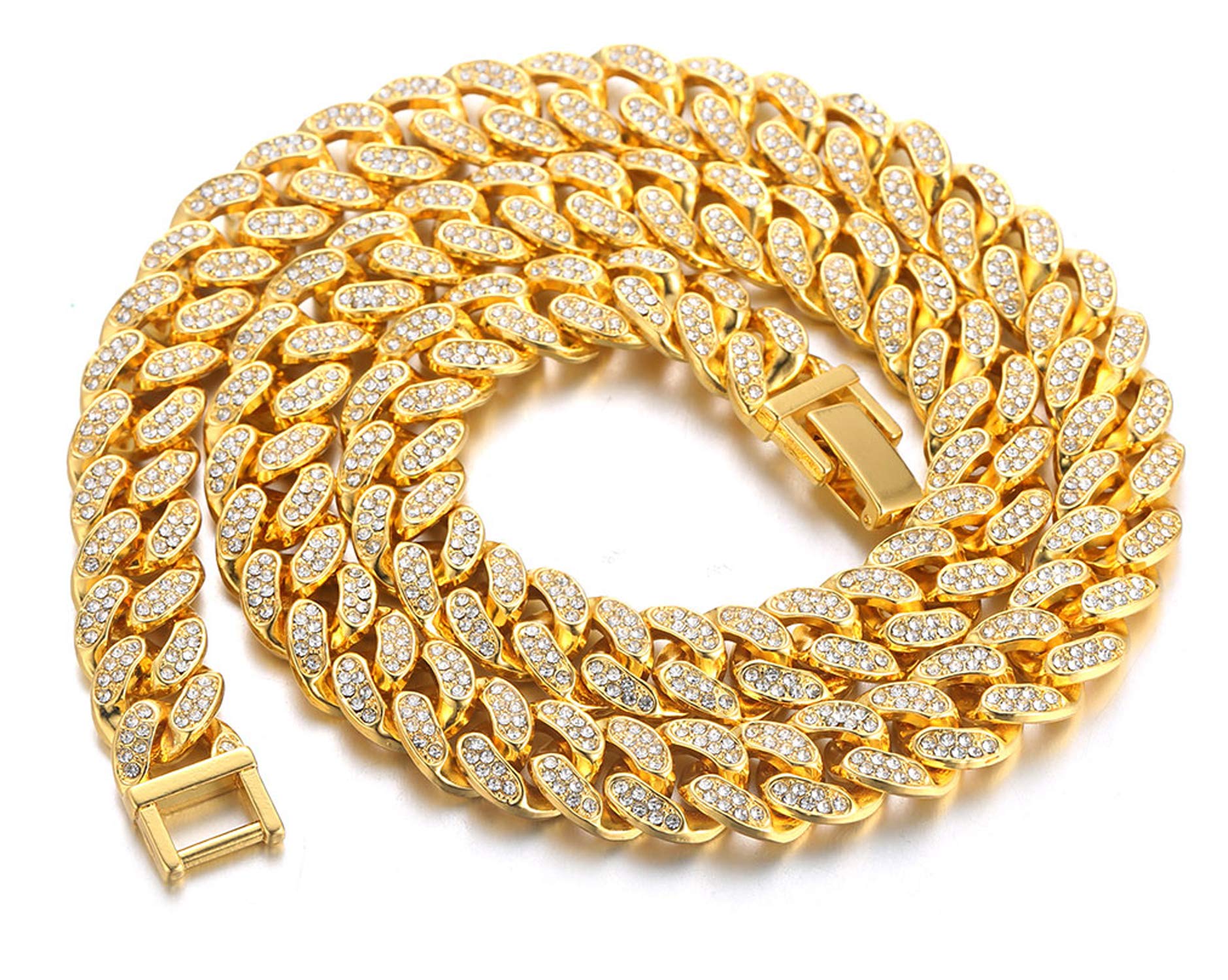 HALUKAKAH Diamond Cuban Link Gold Chain for Men,13MM Iced Out Miami 18k Real Gold Plated Choker Necklace 18"(45cm),Full Cz Diamond Cut Prong Set,with Giftbox