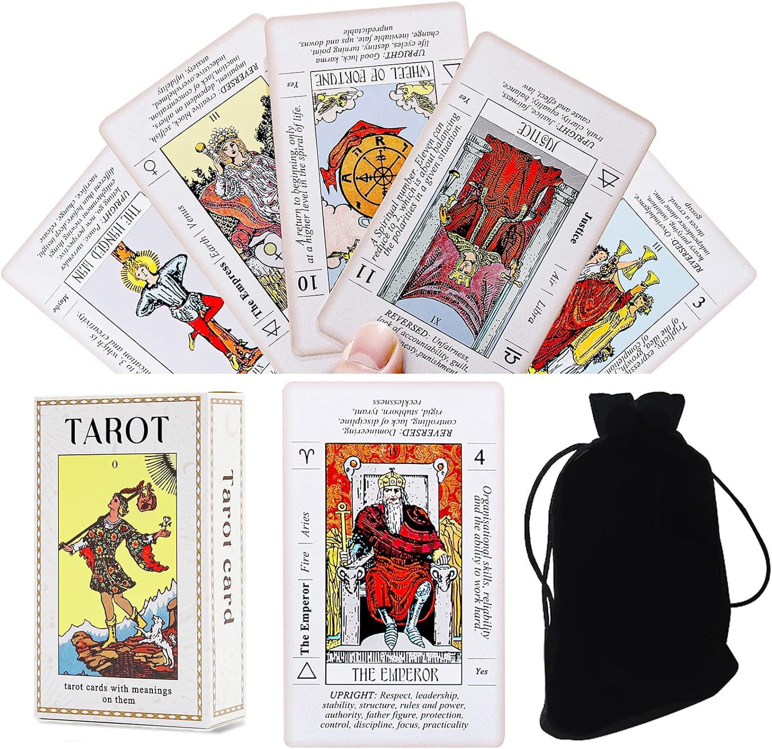 Sincerez Tarot Cards Deck for Beginners with Meanings On Them,Tarot Card with Guidebook (White)