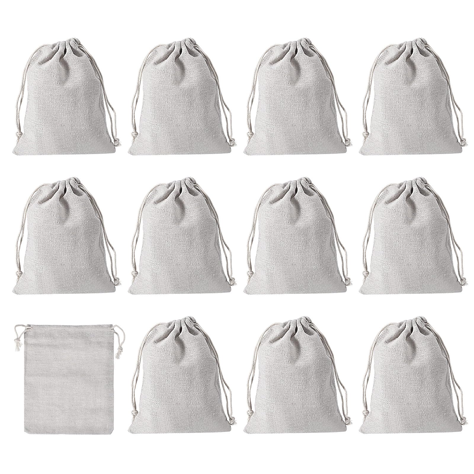 PATIKIL 6"x5" Coin Sacks Bag, 12 Pack Bank Coin Deposit Change Transit Bags Canvas Money Bag with Drawstring Gift Bag Style 1, Beige