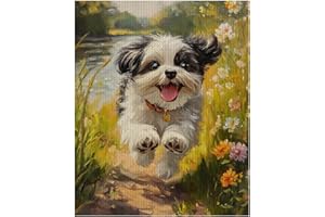 Shih Tzu on The Grass Stitch Kits for Beginners,Beginner Embroidery Kit for Adults, 11CT Counted Cross Stitch Kits for Adults