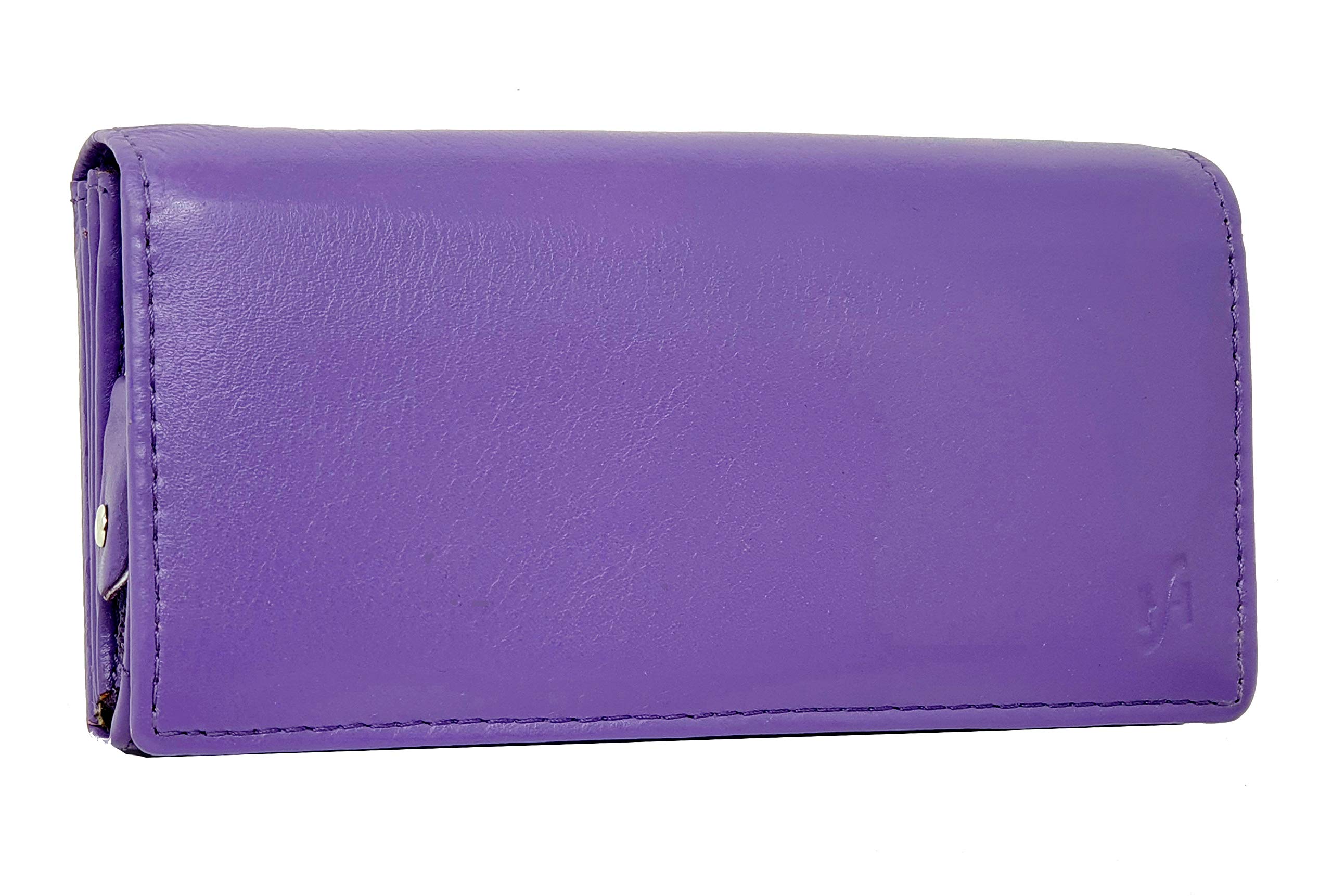 STARHIDE Ladies RFID Long Clutch Wallet Soft Genuine Leather Flap Over Women Purse Credit Cardholder, ID Money & Coin Organizer 5510 (Purple)