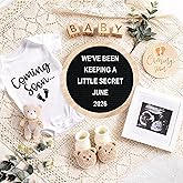 Pregnancy Announcement, Baby Announcement Ideas Set Include Letter Board, Baby Bodysuit, Booties, Sonogram Frame, Wooden Sign, Bear & Wood Blocks, Gender Reveal Photo Props Coming Soon Announcement