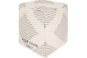 REDEARTH · UNSTUFFED Pouf Ottoman Cover Textured Boho Storage Square Home Decor Poof Pouffe Space Saver Footrest for Living Room, Bedroom, Nursery, Kidsroom; 100% Cotton (18"x18"x18"; Black)