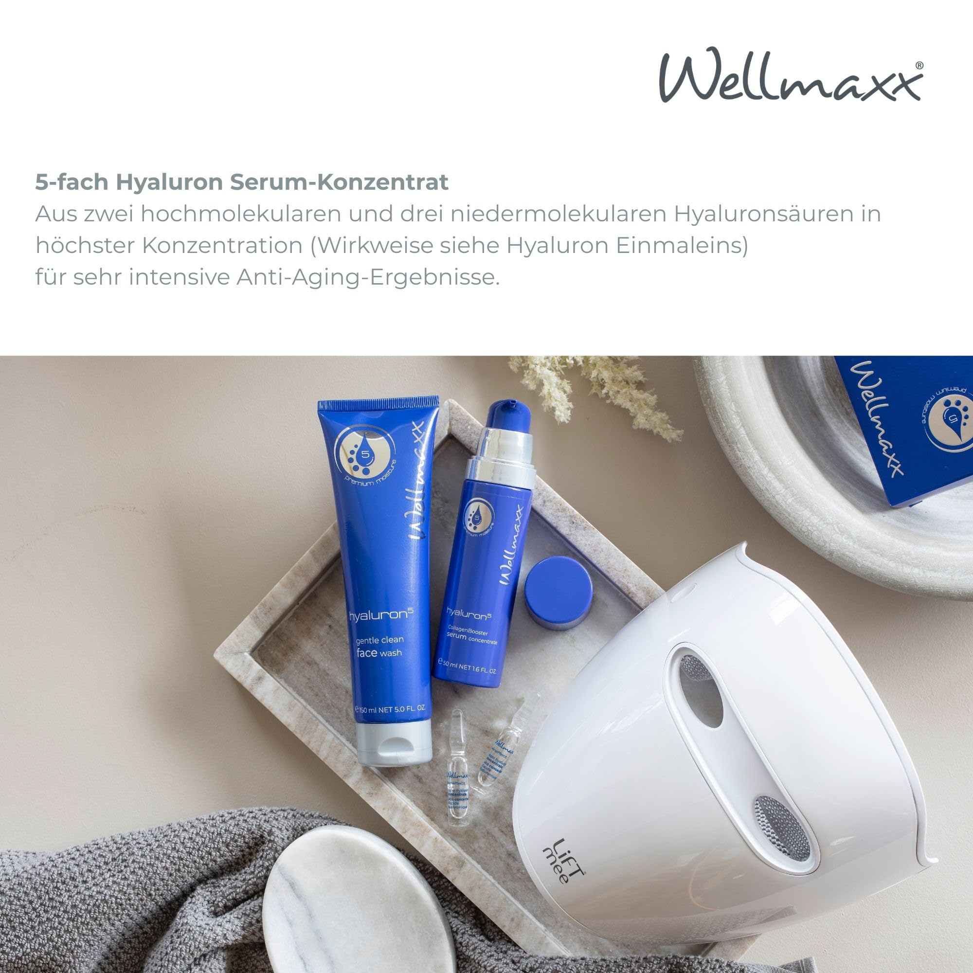 WELLMAXX® hyaluron⁵ CollagenBooster serum concentrate l leichtes 5-fach hyaluron Serum l Feuchtigkeit & Straffheit l Anti Aging l alle Hauttypen l Made in Germany l Dermatest „sehr gut“* l 50 ml 4