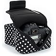 USA GEAR DSLR Camera Sleeve with Neoprene Protection, Holster Belt Loop and Accessory Storage - Compatible with Canon EOS Rebel T7, 850D, 250D, SL3, R7, Nikon D3500, D5600, and More (Polka Dot)