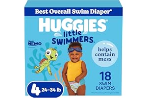 HUGGIES Swim Diapers, Size 4 Medium, Huggies Little Swimmers Disposable Swimpants, 18 ct