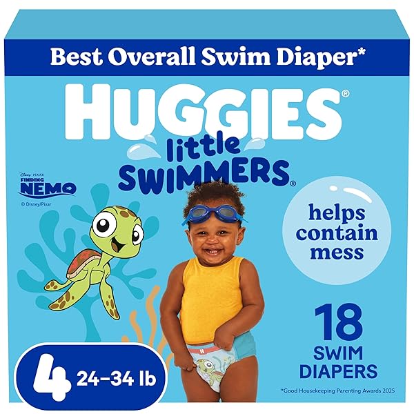 HUGGIES LITTLE SWIMMERS DISPOSABLE SWIMMING DIAPERS, SIZE 4 (24-34 LBS), 18 CT