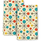 Wovoto Mid Century Fifties Modern Atomic Retro Colors Kitchen Dish Towel Set of 2 Soft Absorbent Decorative Hand Towels Yellow Tea Towels Farmhouse Bathroom Holiday Home Decor 16"x24"
