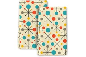 Wovoto Mid Century Fifties Modern Atomic Retro Colors Kitchen Dish Towel Set of 2 Soft Absorbent Decorative Hand Towels Yello
