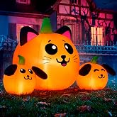 JOYIN 5FT Long Halloween Inflatable Pumpkin Cat & Dog Head Combo Outdoor Decoration with Built-in LED Lights, Halloween Inflatable Decoration Blow Up Decoration for Yard Lawn Garden Indoor Decor